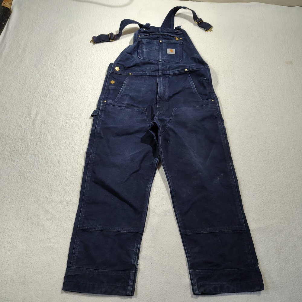 Carhartt R01 Navy Blue Firm Duck Unlined Bib Overalls Mens Size 34x28 Work READ